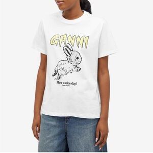 Ganni White Tee with Yellow Graphic
